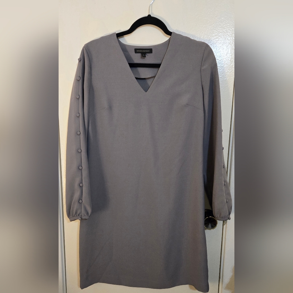 Banana Republic Gray Long Sleeve Dress with Button Accents